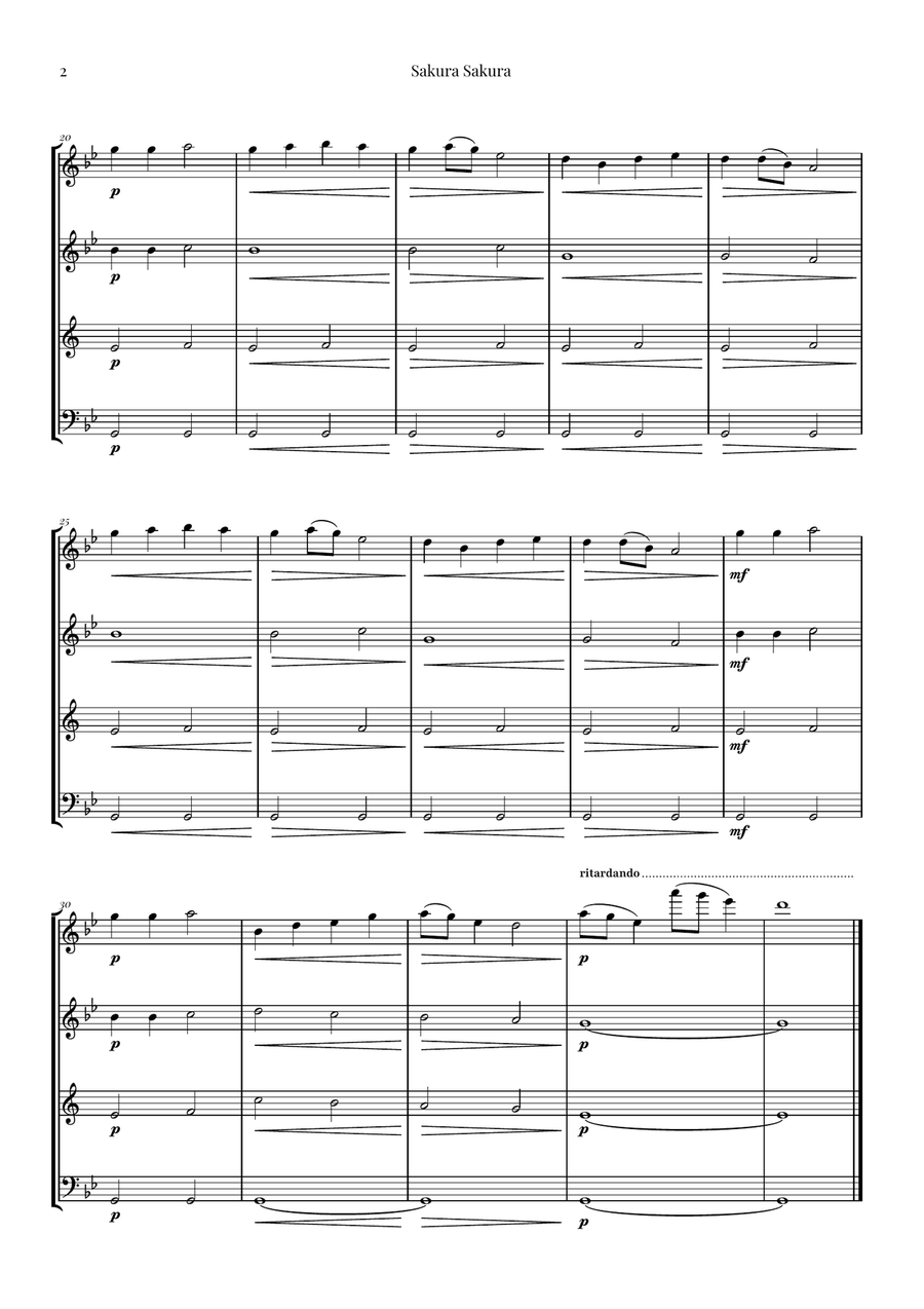 Sakura Sakura (Cherry Blossoms) – BEAUTIFUL Arrangement Woodwind Quartet scores gallery preview page 2