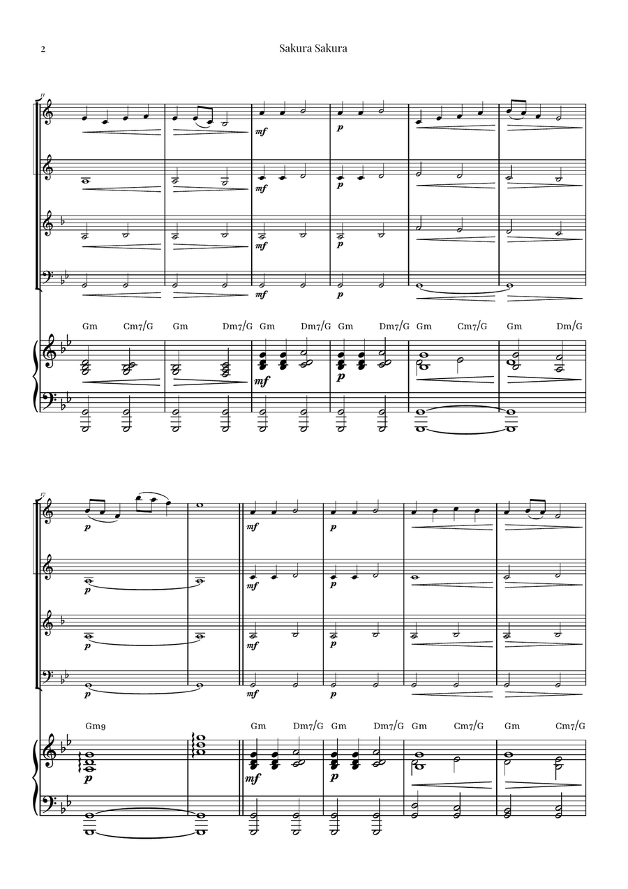 Sakura Sakura (Cherry Blossoms) – BEAUTIFUL Arrangement Brass Quartet scores gallery preview page 2