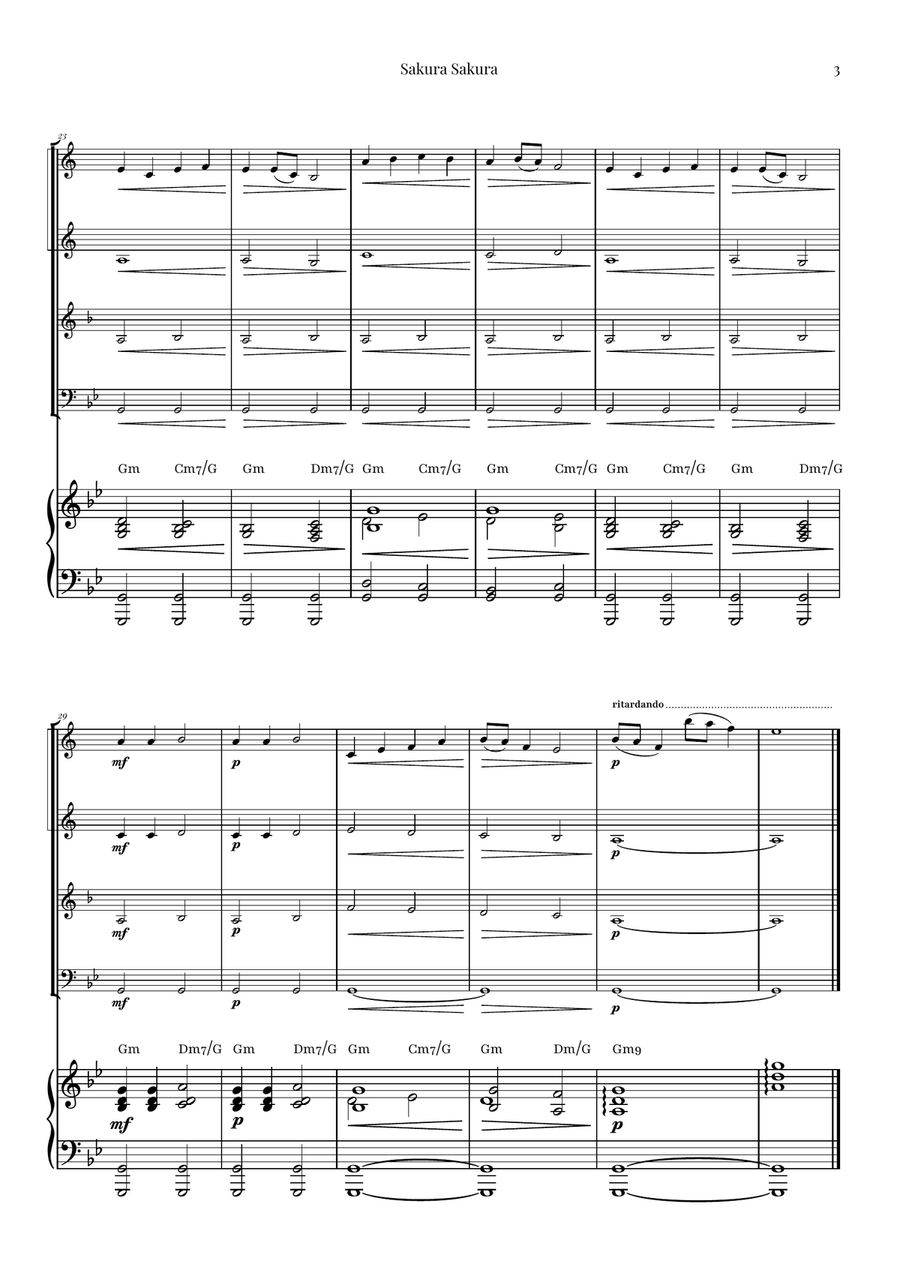 Sakura Sakura (Cherry Blossoms) – BEAUTIFUL Arrangement Brass Quartet scores gallery preview page 3
