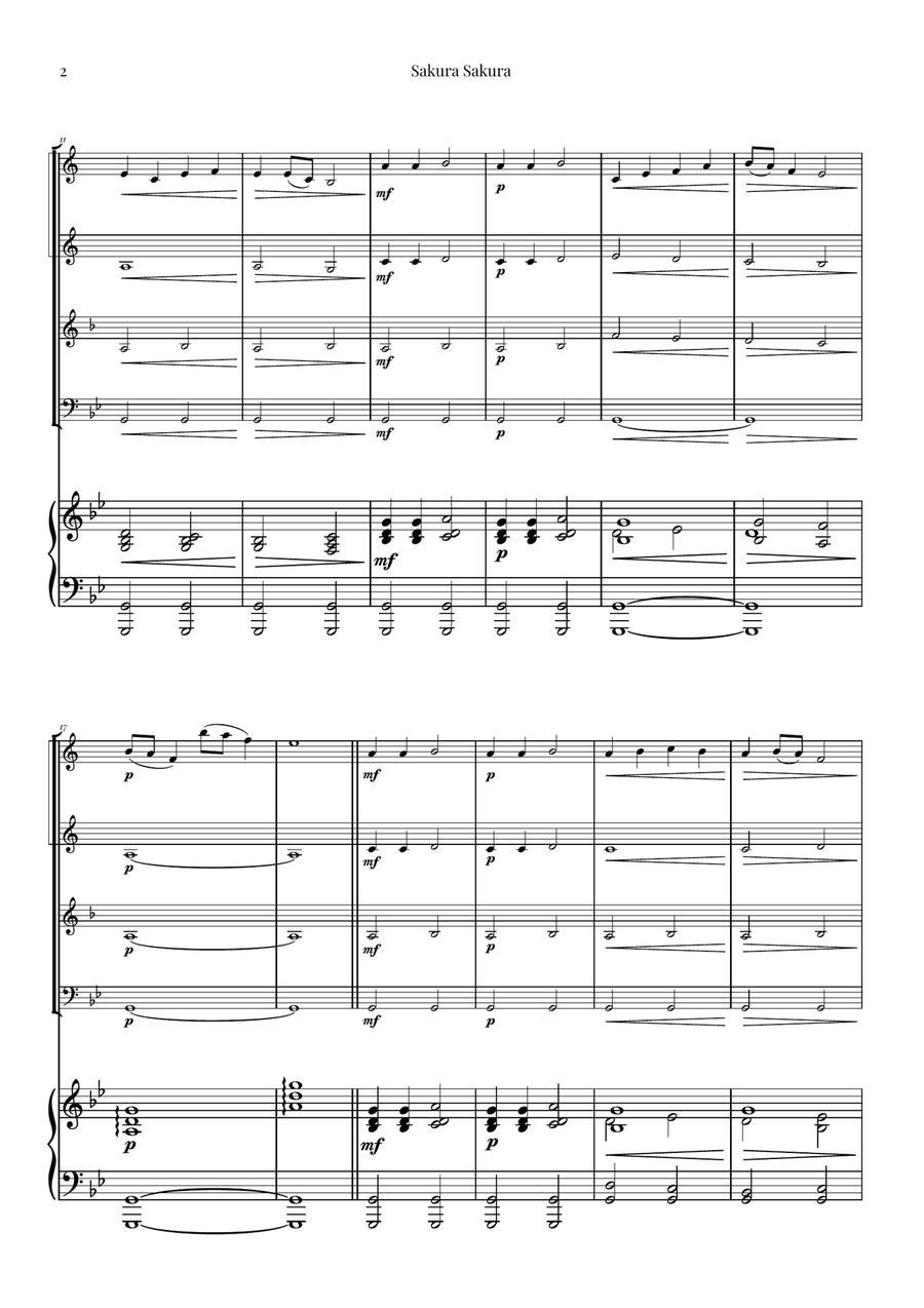 Sakura Sakura (Cherry Blossoms) – BEAUTIFUL Arrangement Brass Quartet scores gallery preview page 2