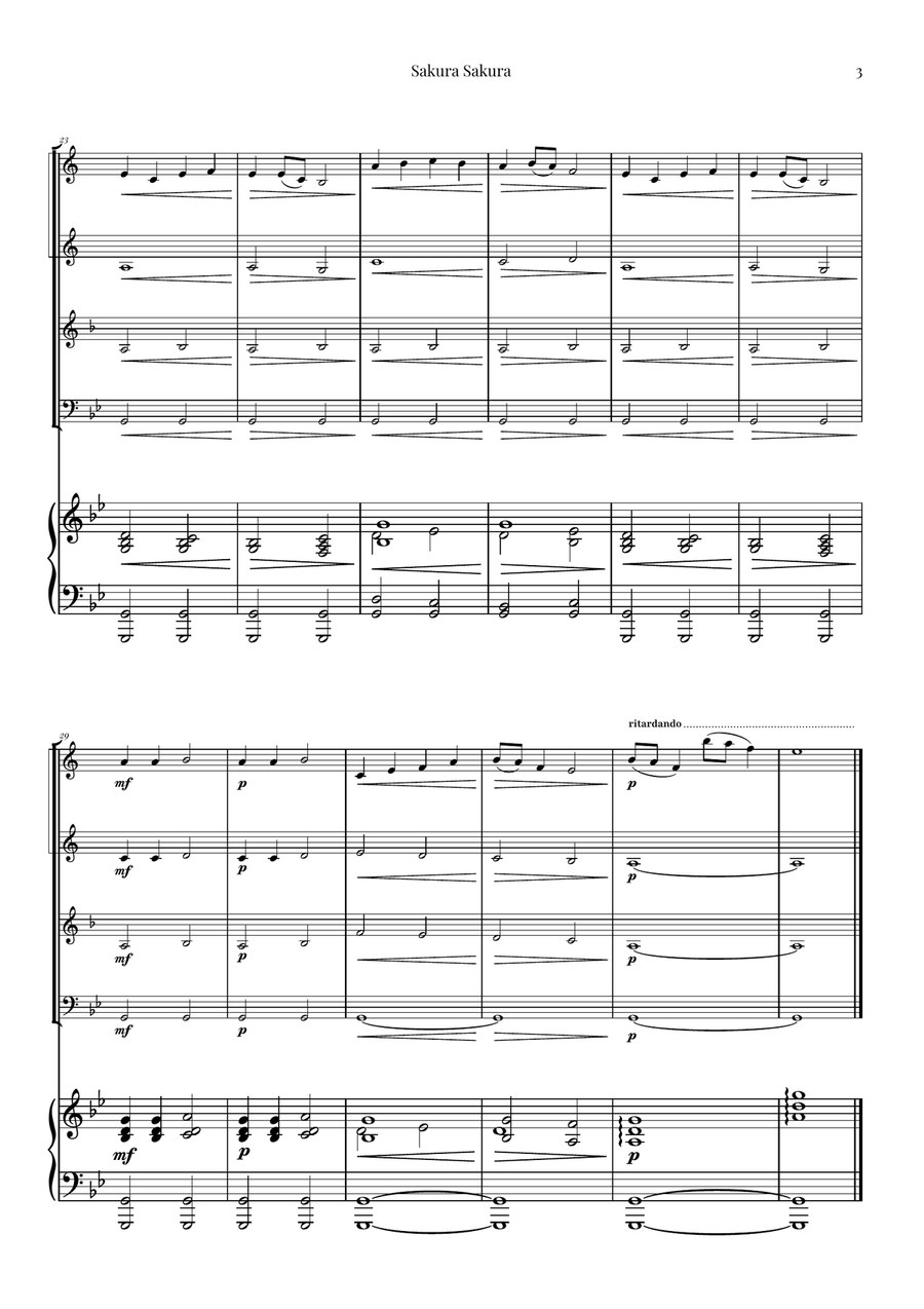 Sakura Sakura (Cherry Blossoms) – BEAUTIFUL Arrangement Brass Quartet scores gallery preview page 3