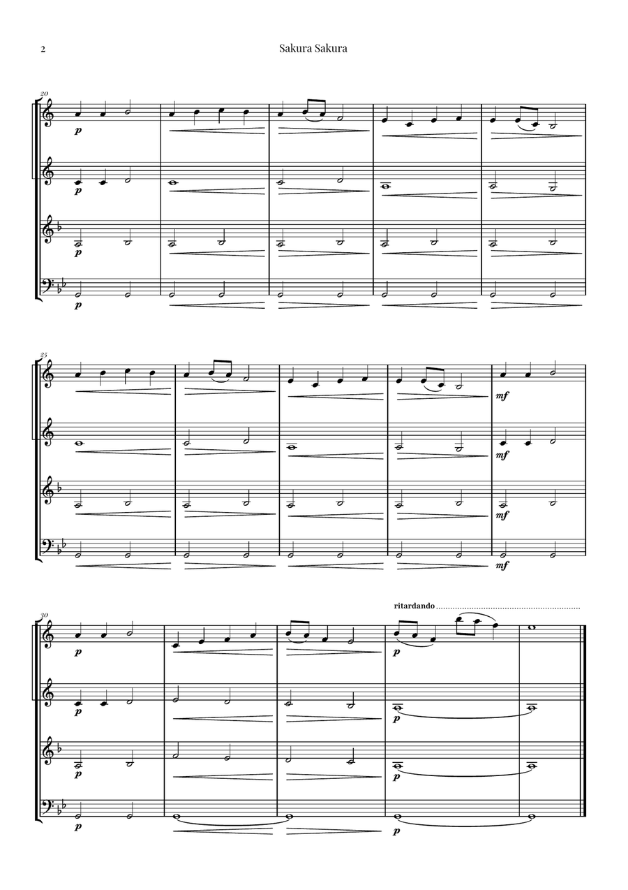 Sakura Sakura (Cherry Blossoms) – BEAUTIFUL Arrangement Brass Quartet scores gallery preview page 2