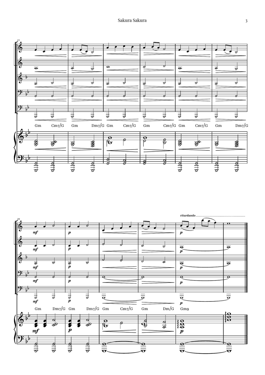 Sakura Sakura (Cherry Blossoms) – BEAUTIFUL Arrangement Brass Quintet scores gallery preview page 3