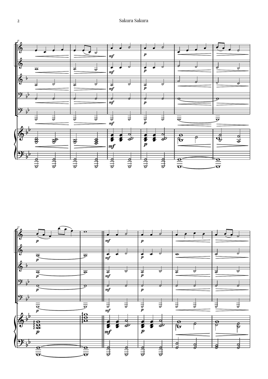 Sakura Sakura (Cherry Blossoms) – BEAUTIFUL Arrangement Brass Quintet scores gallery preview page 2