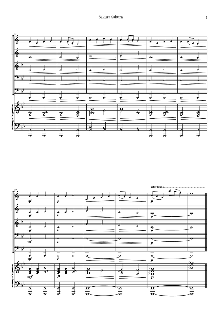 Sakura Sakura (Cherry Blossoms) – BEAUTIFUL Arrangement Brass Quintet scores gallery preview page 3
