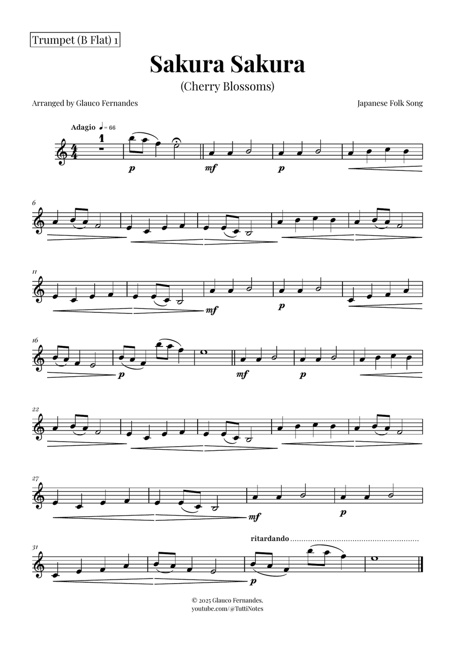 Sakura Sakura (Cherry Blossoms) – BEAUTIFUL Arrangement Brass Quintet scores gallery preview page 4