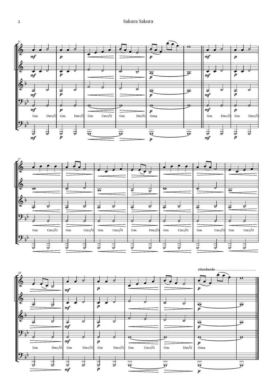 Sakura Sakura (Cherry Blossoms) – BEAUTIFUL Arrangement Brass Quintet scores gallery preview page 2