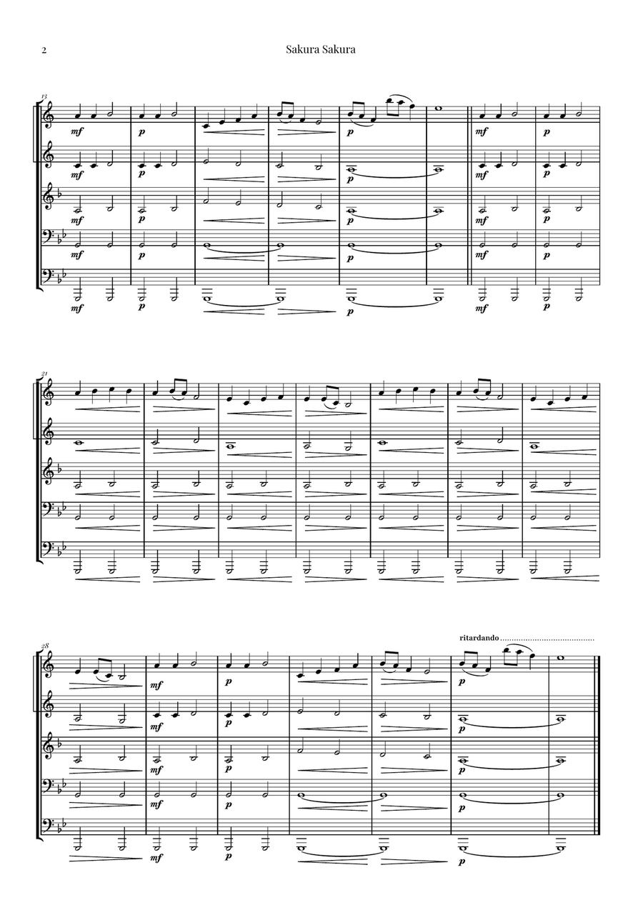 Sakura Sakura (Cherry Blossoms) – BEAUTIFUL Arrangement Brass Quintet scores gallery preview page 2