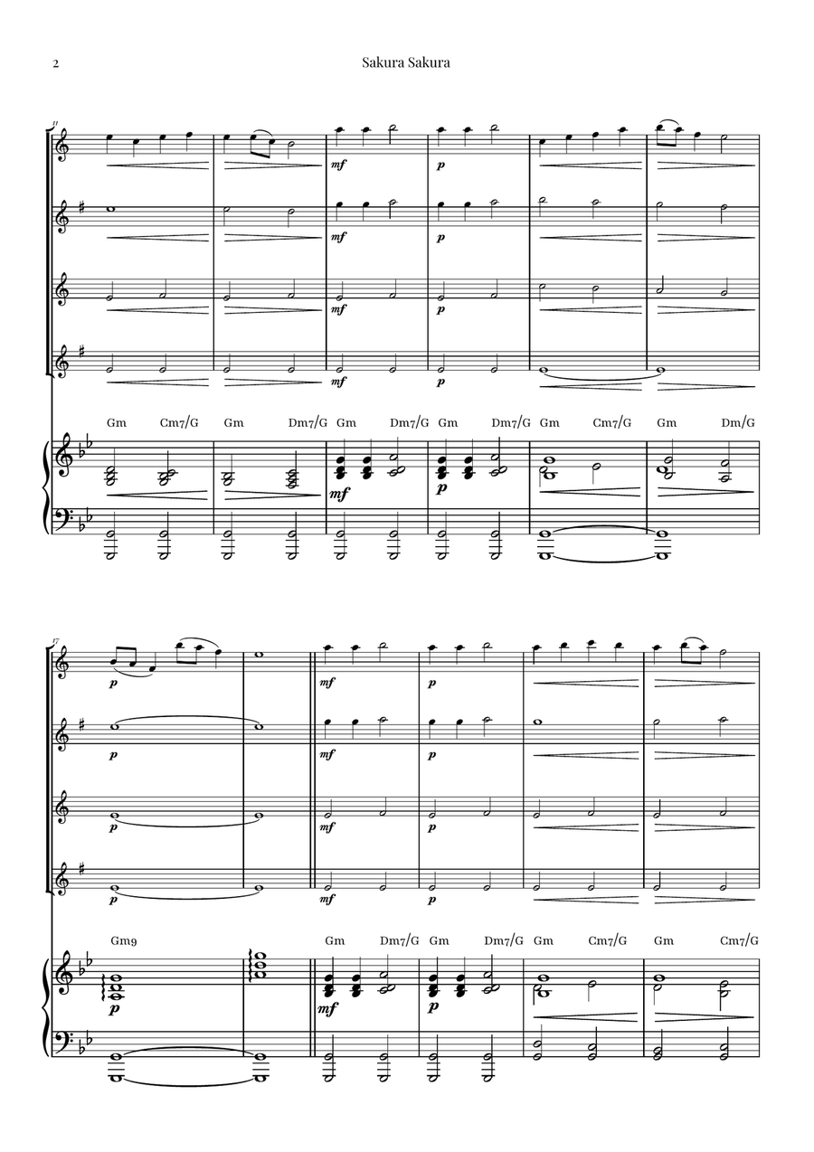 Sakura Sakura (Cherry Blossoms) – BEAUTIFUL Arrangement Saxophone Quartet scores gallery preview page 2