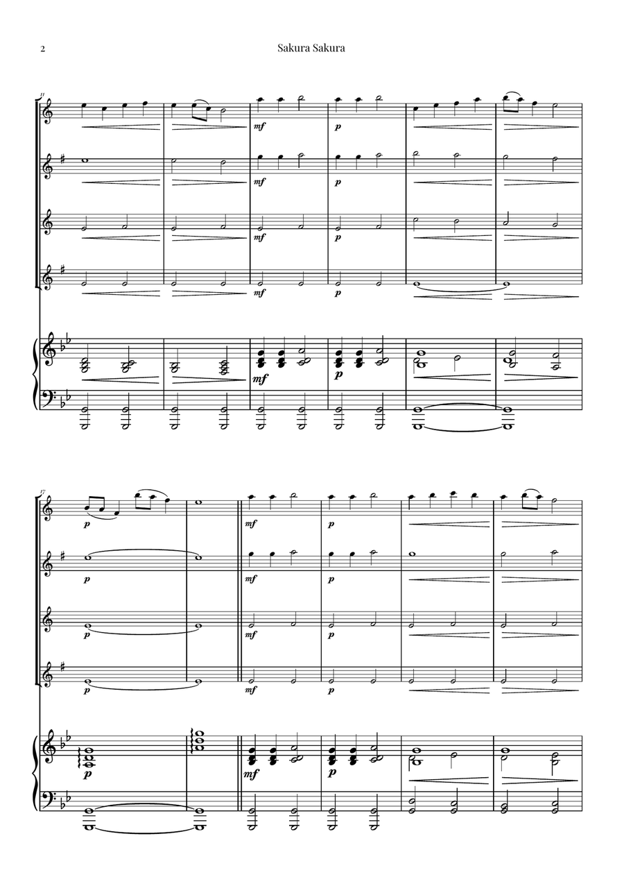 Sakura Sakura (Cherry Blossoms) – BEAUTIFUL Arrangement Saxophone Quartet scores gallery preview page 2