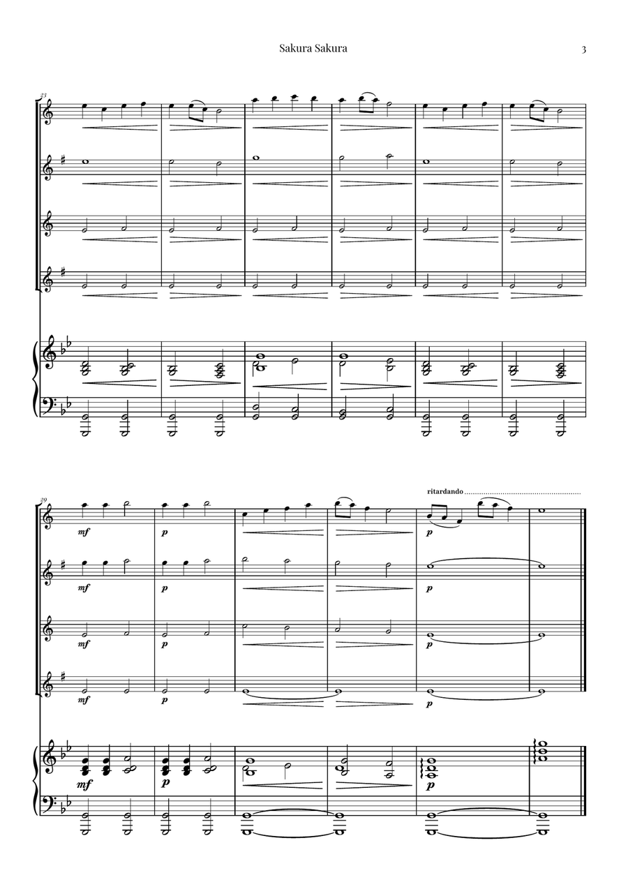 Sakura Sakura (Cherry Blossoms) – BEAUTIFUL Arrangement Saxophone Quartet scores gallery preview page 3