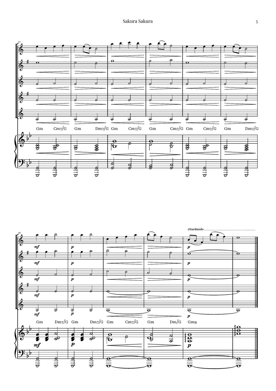 Sakura Sakura (Cherry Blossoms) – BEAUTIFUL Arrangement Saxophone Quintet scores gallery preview page 3