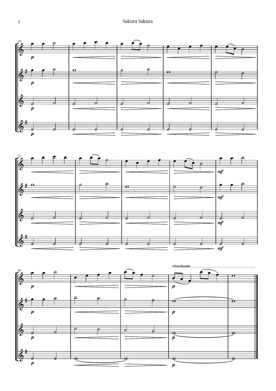 Sakura Sakura (Cherry Blossoms) – BEAUTIFUL Arrangement Saxophone Quartet scores gallery preview page 2