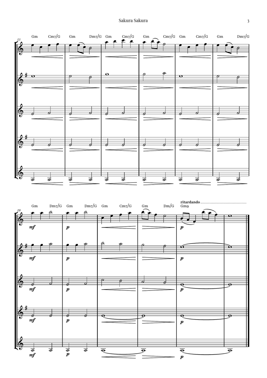 Sakura Sakura (Cherry Blossoms) – BEAUTIFUL Arrangement Saxophone Quintet scores gallery preview page 3
