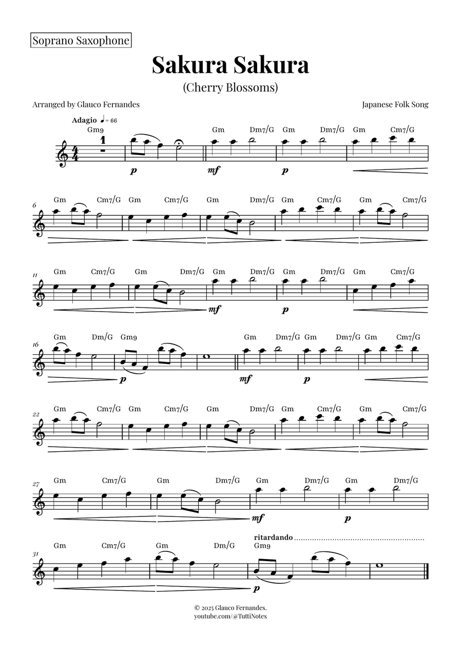 Sakura Sakura (Cherry Blossoms) – BEAUTIFUL Arrangement Saxophone Quintet scores gallery preview page 4