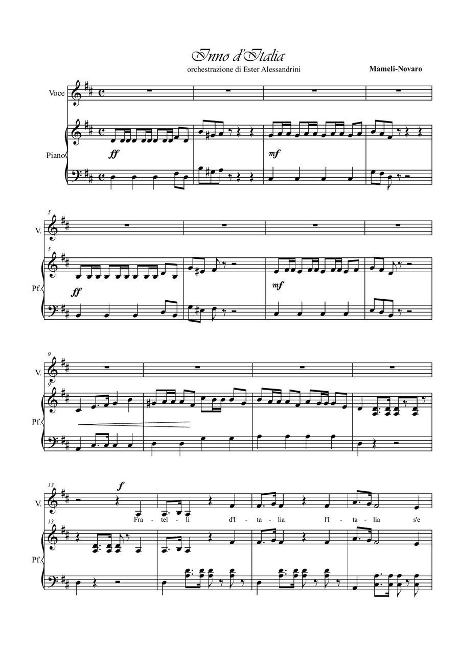 Italian Anthem. Voice and piano Piano, Vocal scores gallery preview page 1