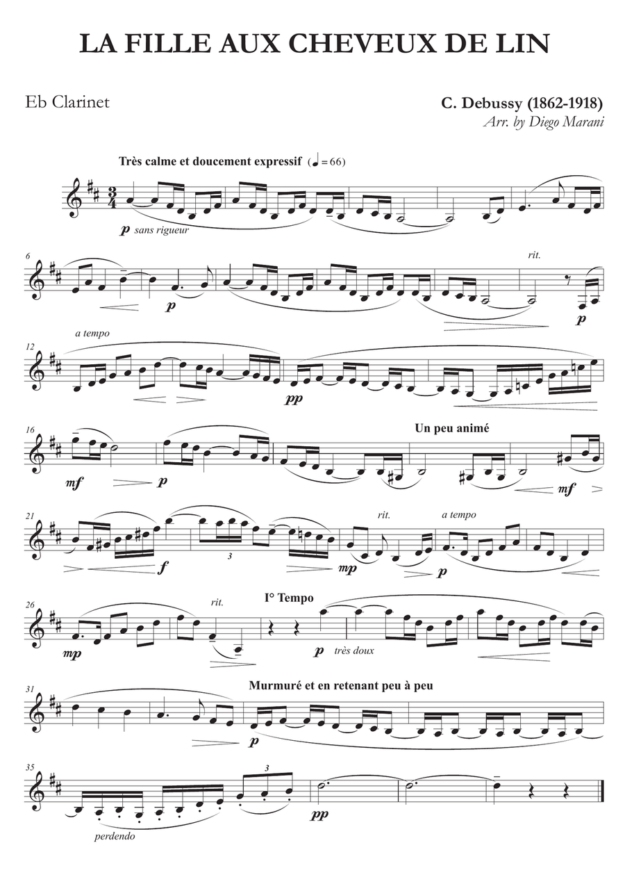 La Fille Aux Cheveux De Lin for Clarinet Quartet Clarinet Quartet scores gallery preview page 2