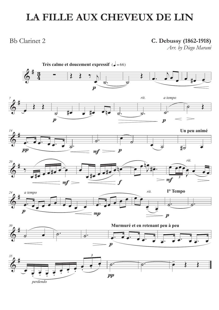 La Fille Aux Cheveux De Lin for Clarinet Quartet Clarinet Quartet scores gallery preview page 3