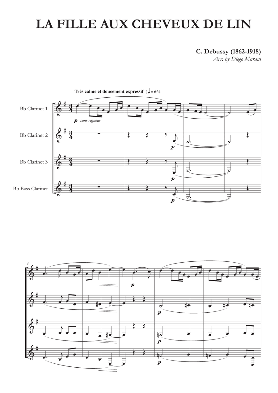 La Fille Aux Cheveux De Lin for Clarinet Quartet Clarinet Quartet scores gallery preview page 4