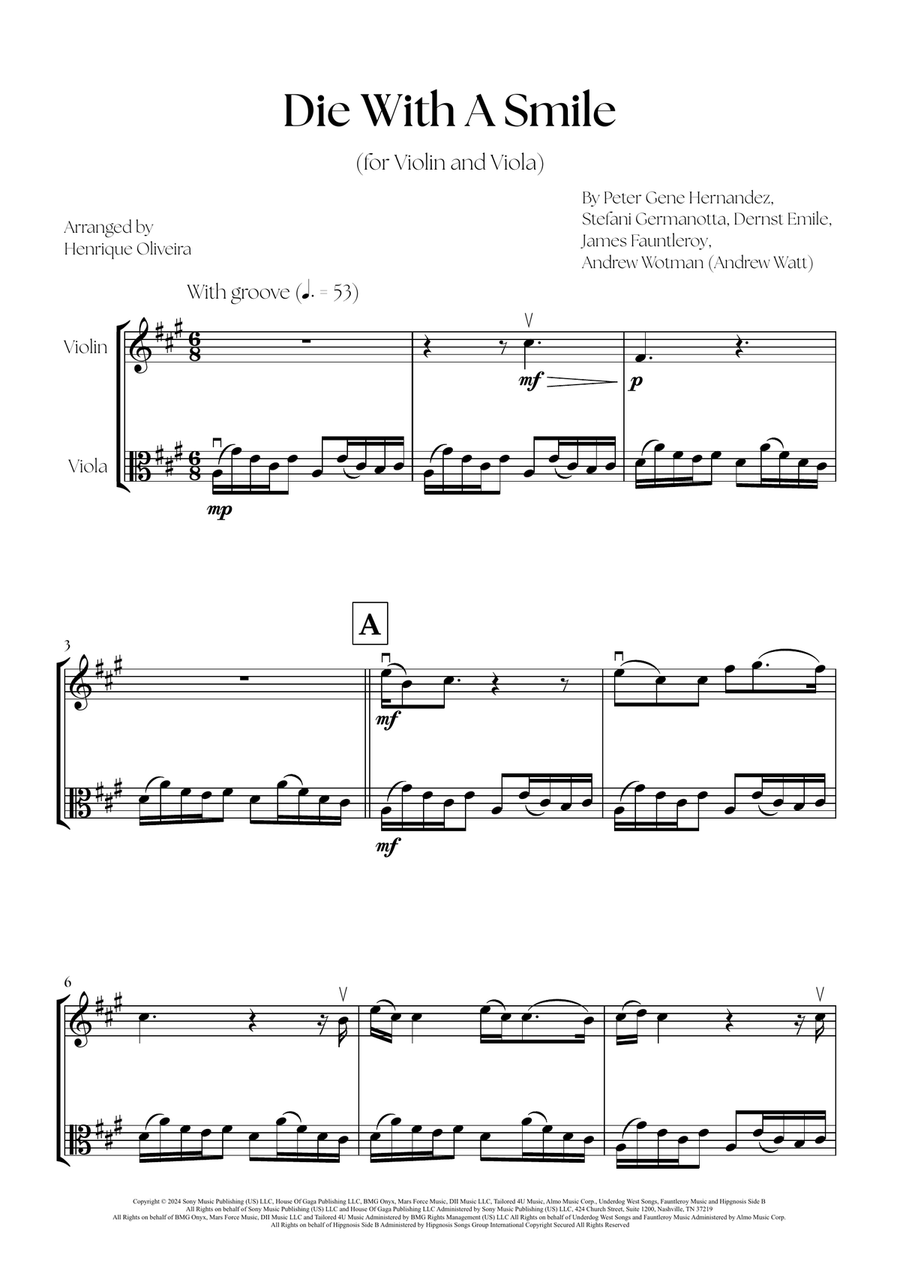 Die With A Smile Die With A Smile String Duet scores gallery preview page 1