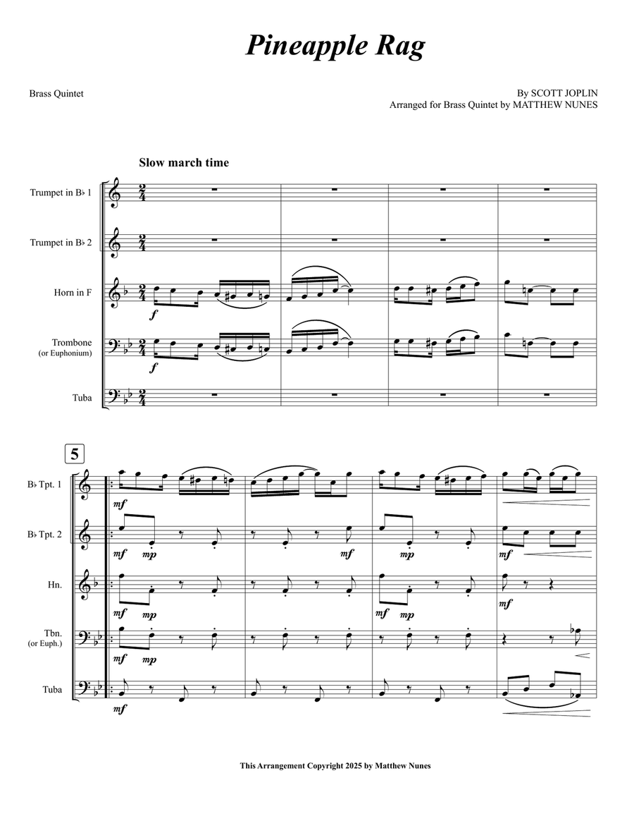Pineapple Rag Pineapple Rag Brass Quintet scores gallery preview page 1
