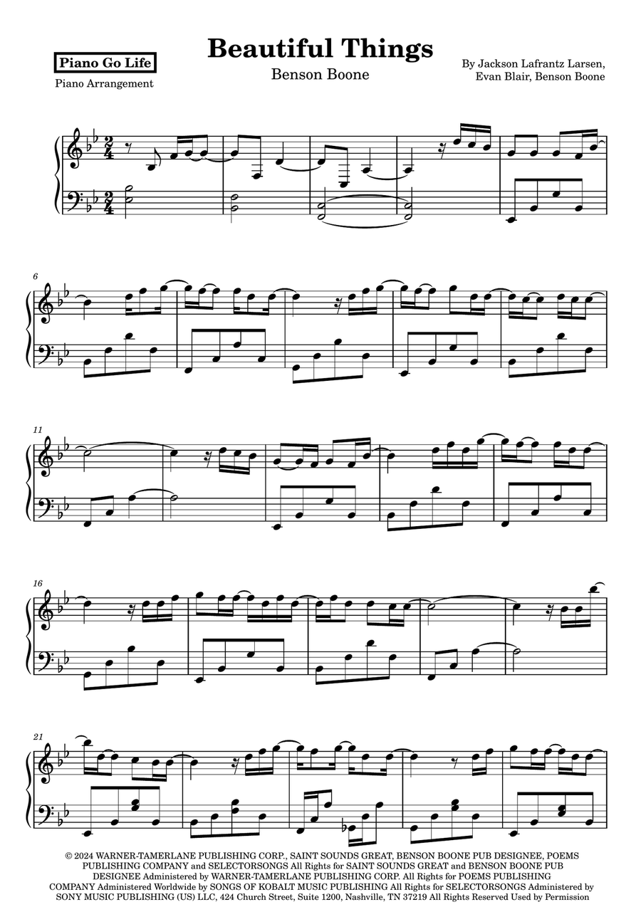 Beautiful Things Beautiful Things Piano Solo scores gallery preview page 1