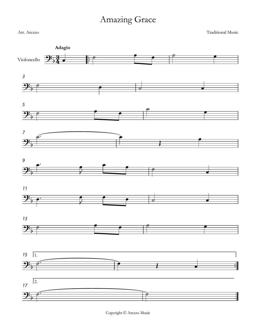 john newton amazing grace Cello lead sheet in F Cello Solo scores gallery preview page 1
