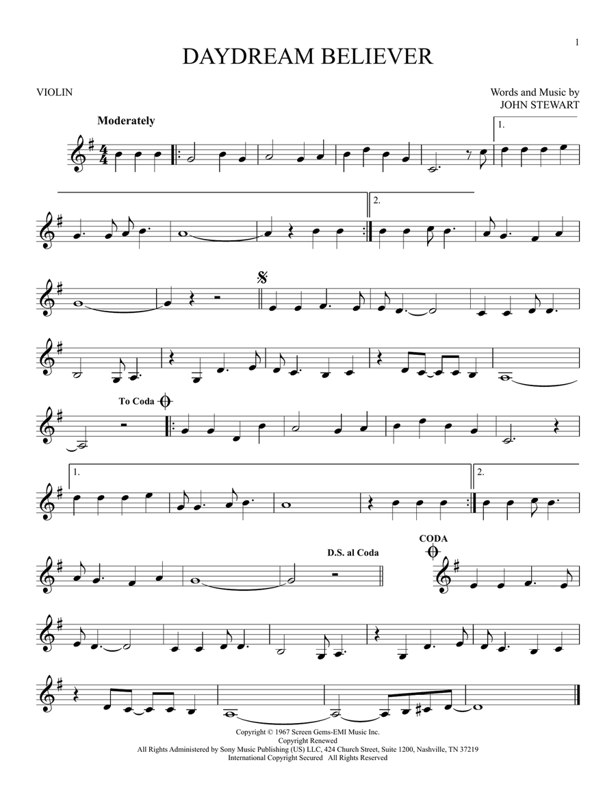 Daydream Believer Daydream Believer Violin Solo scores gallery preview page 1