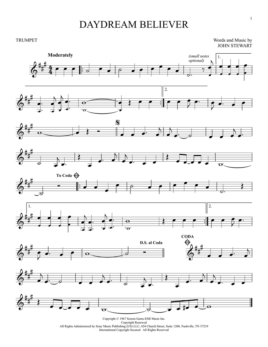Daydream Believer Daydream Believer Trumpet Solo scores gallery preview page 1