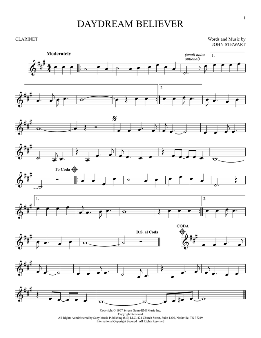 Daydream Believer Daydream Believer Clarinet Solo scores gallery preview page 1