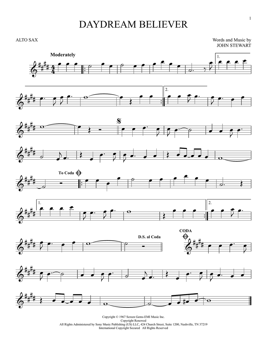 Daydream Believer Daydream Believer Alto Saxophone scores gallery preview page 1