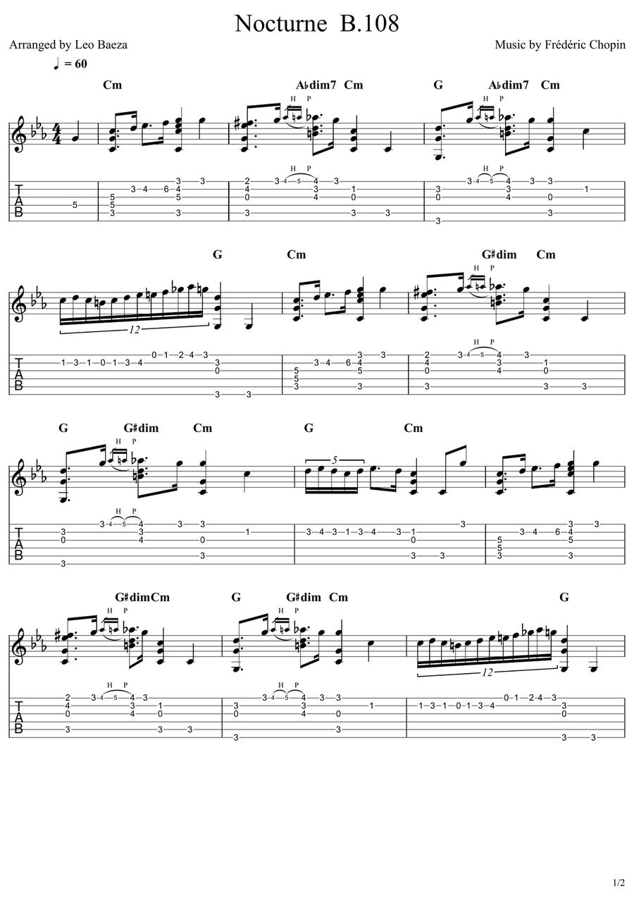 NOCTURNE B. 108 - GUITAR NOCTURNE B. 108 - GUITAR Acoustic Guitar scores gallery preview page 1