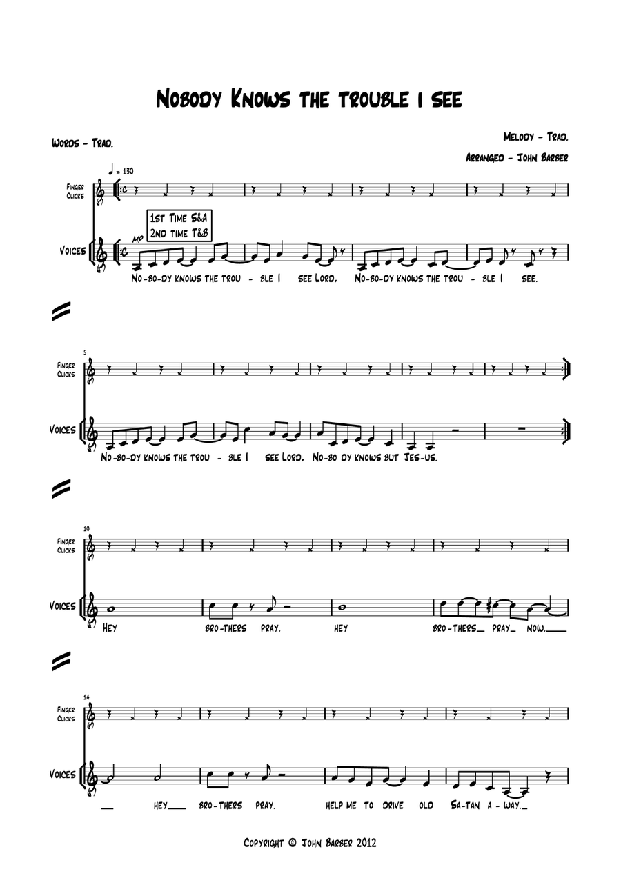 Nobody knows the trouble I see Lord 4-Part scores gallery preview page 1