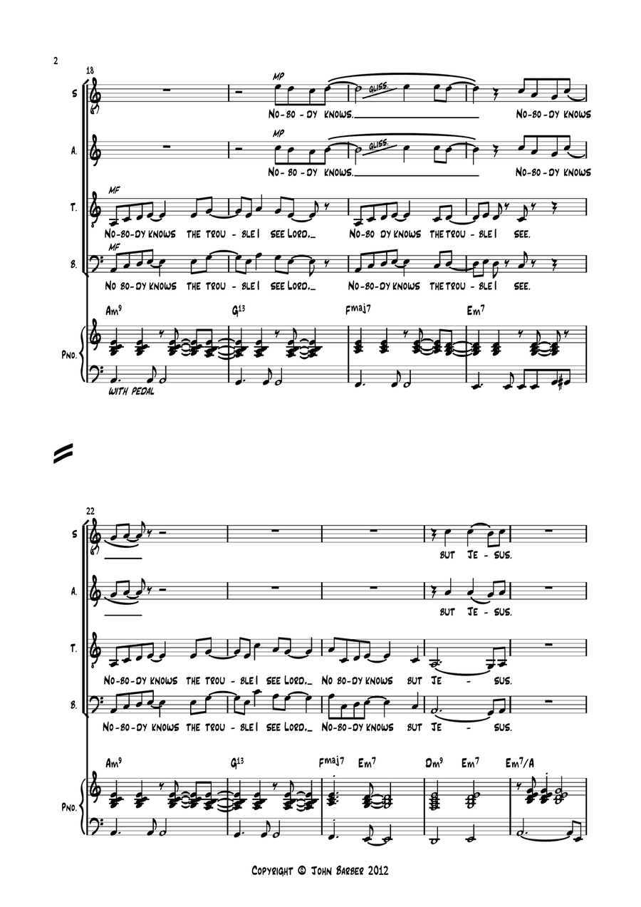 Nobody knows the trouble I see Lord 4-Part scores gallery preview page 2