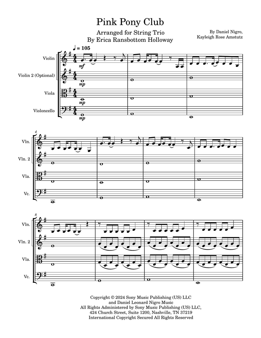 Pink Pony Club Pink Pony Club String Trio scores gallery preview page 1