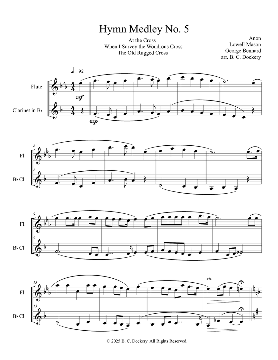 Hymn Medley No. 5 (Flute and Clarinet Duet) Woodwind Duet scores gallery preview page 1