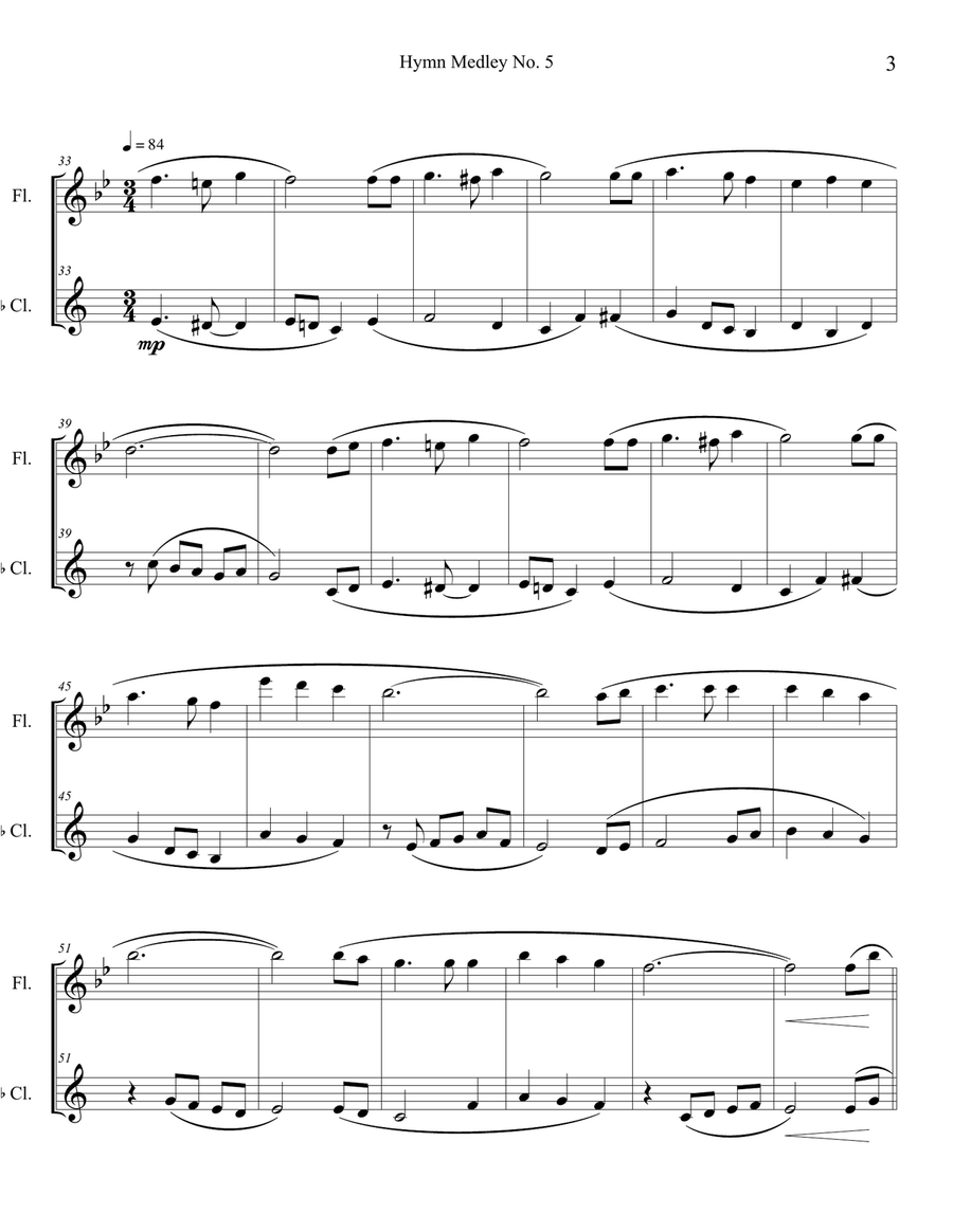 Hymn Medley No. 5 (Flute and Clarinet Duet) Woodwind Duet scores gallery preview page 3
