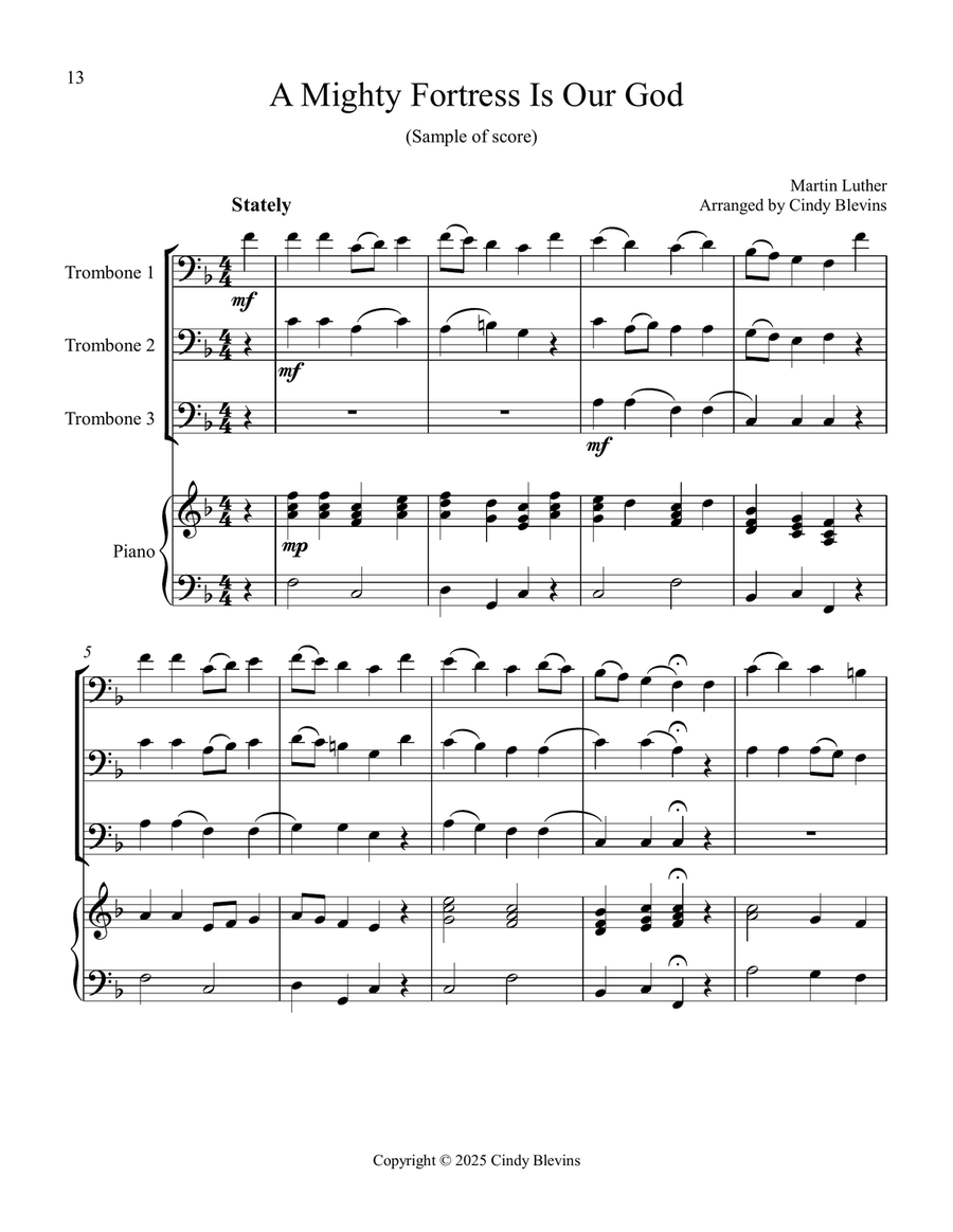 12 Favorite Hymns, Book 2, for Three Trombones and Piano Trombone Trio scores gallery preview page 2