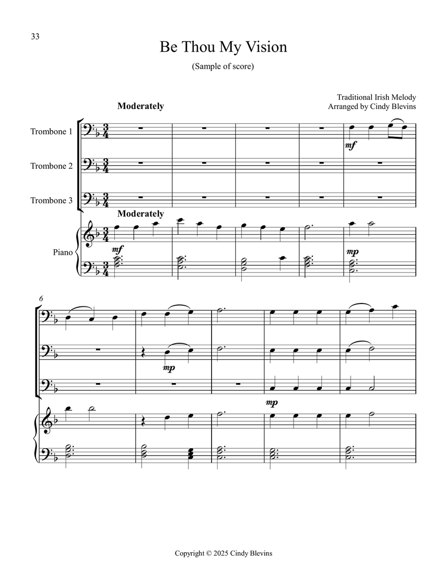 12 Favorite Hymns, Book 2, for Three Trombones and Piano Trombone Trio scores gallery preview page 3