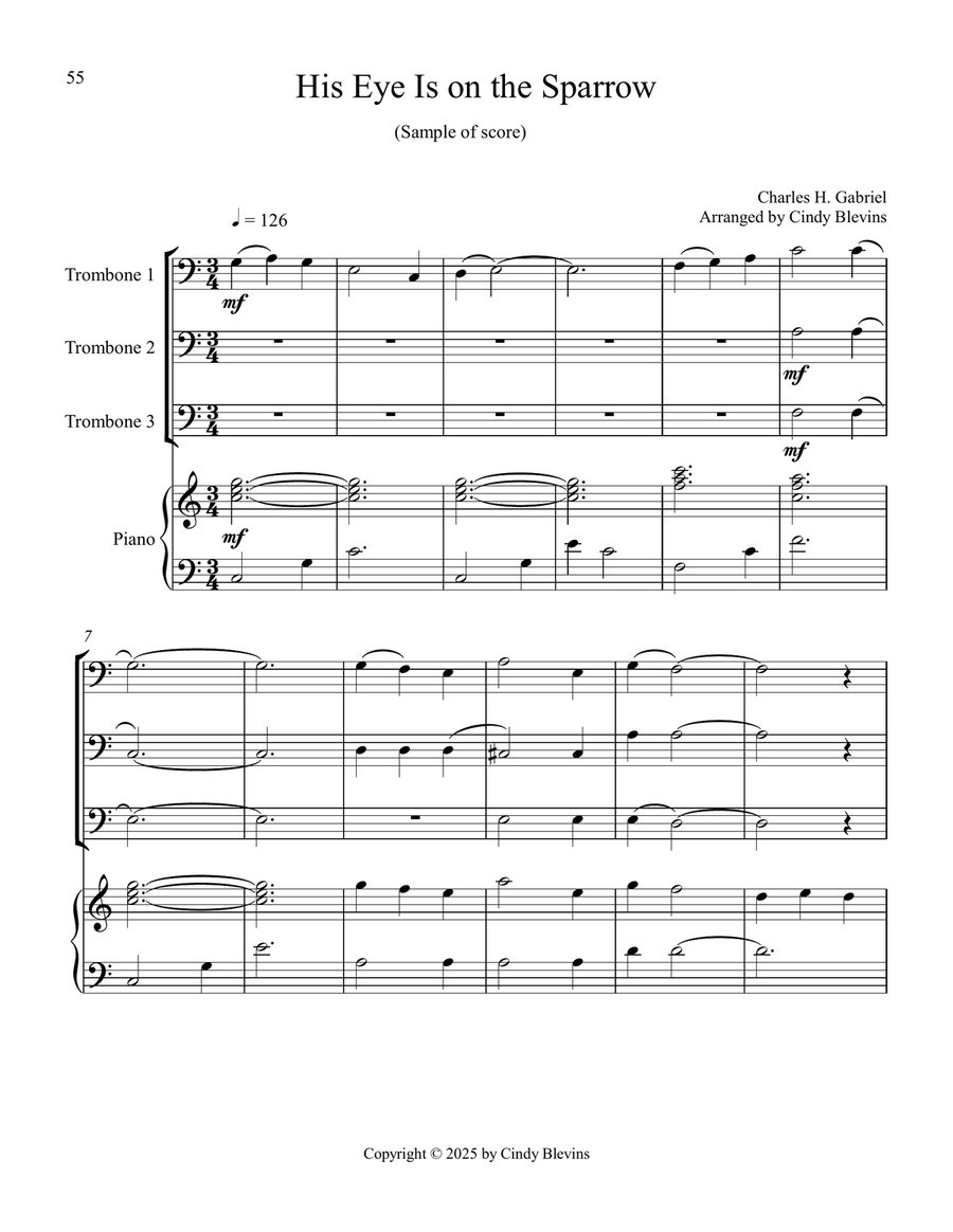 12 Favorite Hymns, Book 2, for Three Trombones and Piano Trombone Trio scores gallery preview page 4