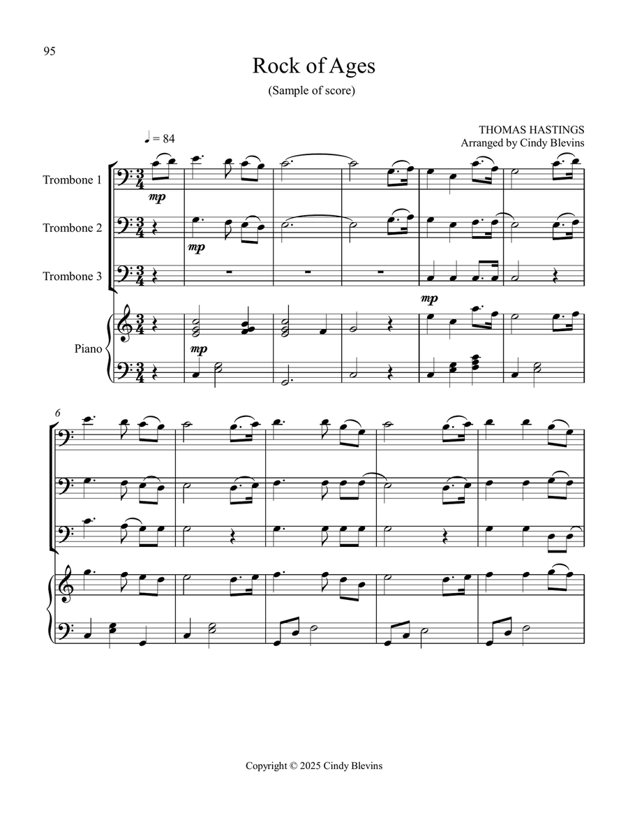 12 Favorite Hymns, Book 2, for Three Trombones and Piano Trombone Trio scores gallery preview page 5
