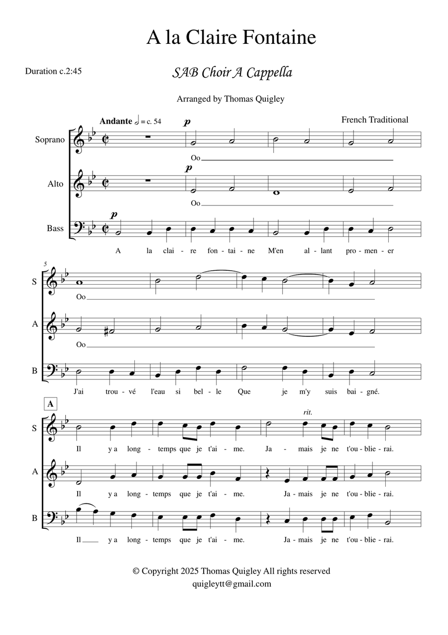 A la Claire Fontaine A la Claire Fontaine 3-Part scores gallery preview page 2