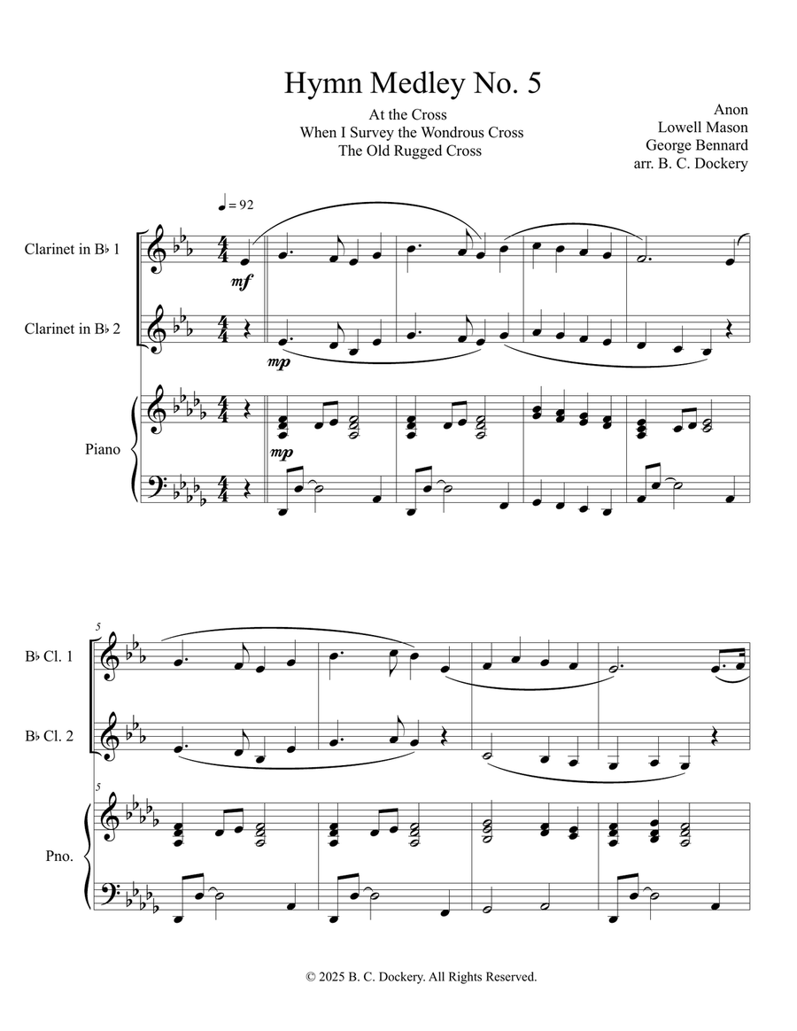 Hymn Medley No. 5 (Clarinet Duet with Piano Accompaniment) Clarinet Duet scores gallery preview page 1