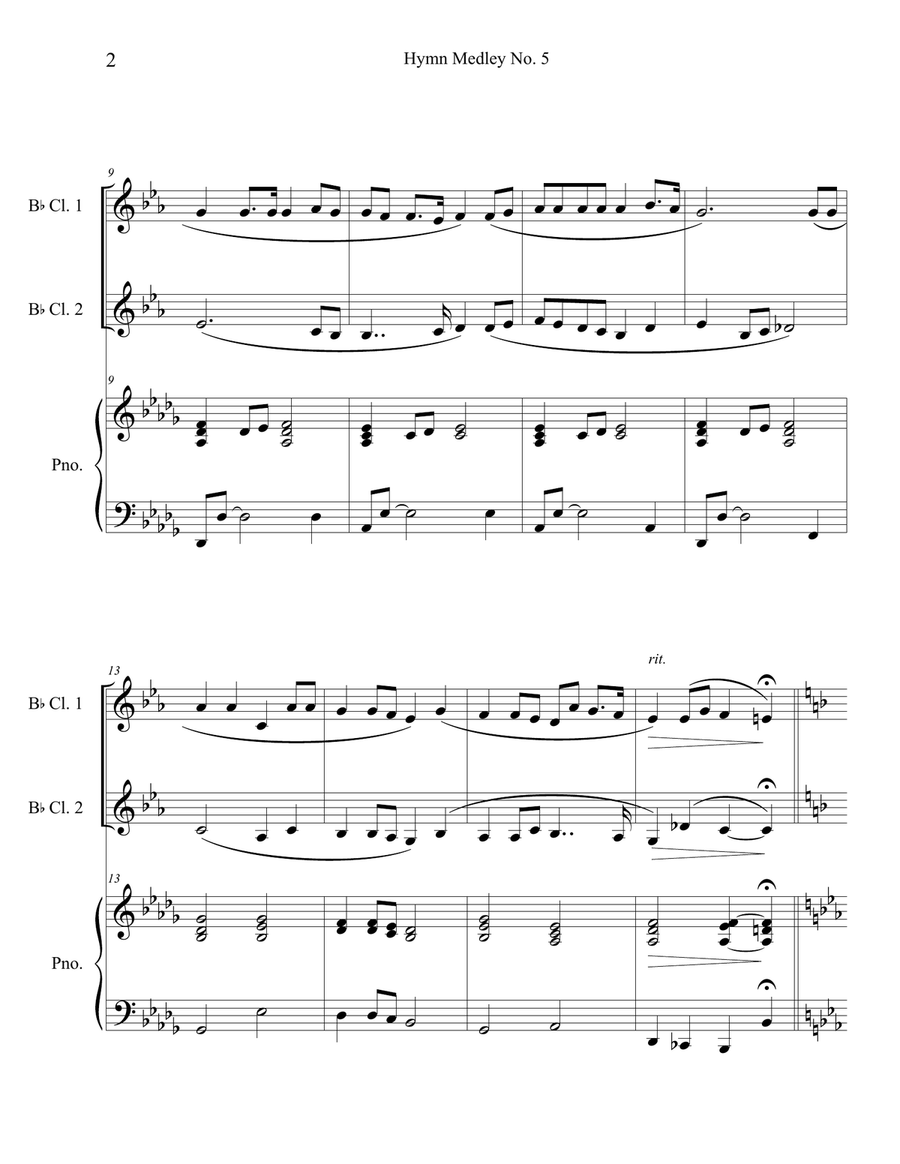 Hymn Medley No. 5 (Clarinet Duet with Piano Accompaniment) Clarinet Duet scores gallery preview page 2