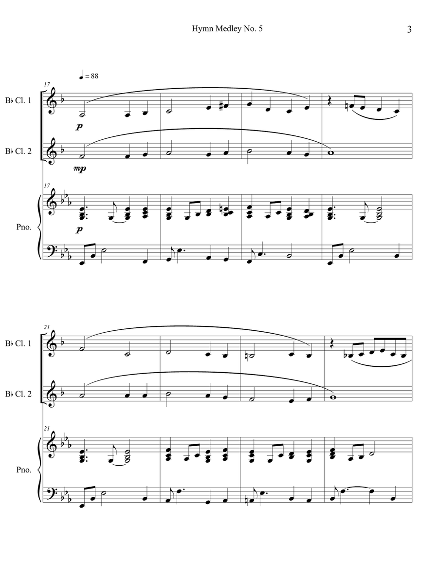 Hymn Medley No. 5 (Clarinet Duet with Piano Accompaniment) Clarinet Duet scores gallery preview page 3