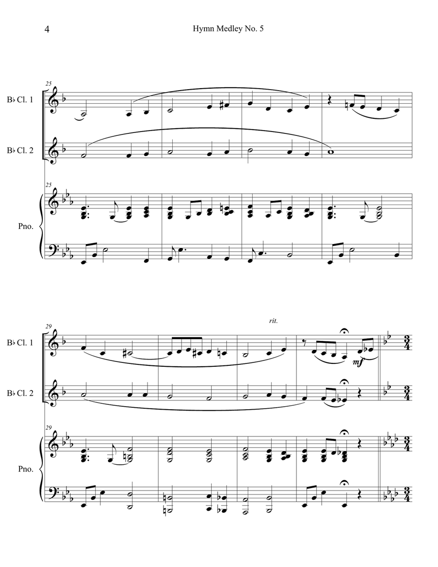 Hymn Medley No. 5 (Clarinet Duet with Piano Accompaniment) Clarinet Duet scores gallery preview page 4