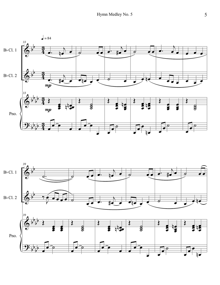Hymn Medley No. 5 (Clarinet Duet with Piano Accompaniment) Clarinet Duet scores gallery preview page 5