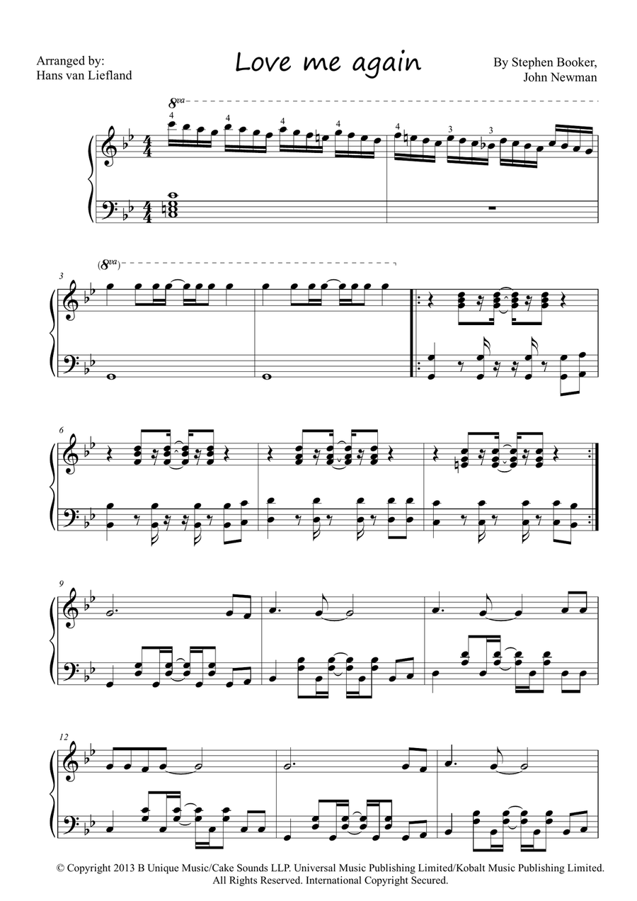 Love Me Again Love Me Again Piano Solo scores gallery preview page 1