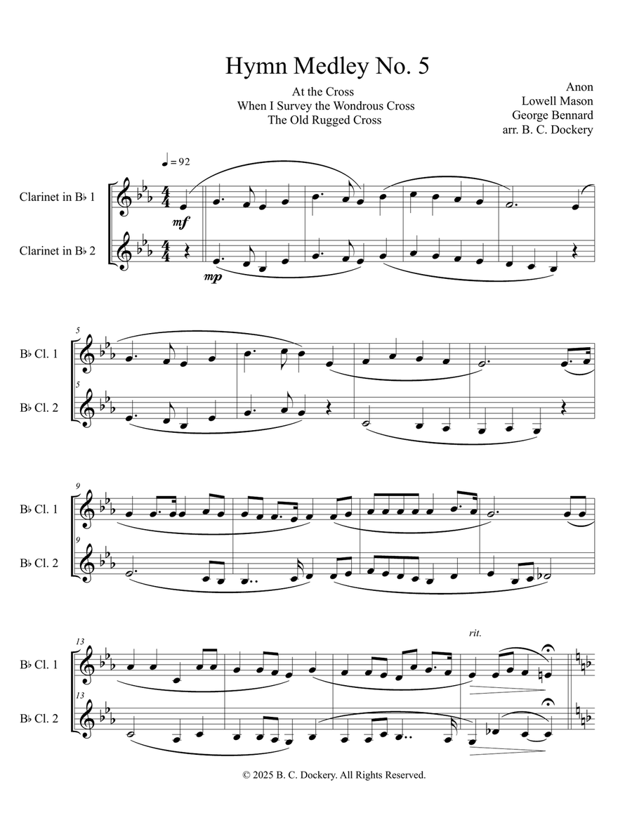 Hymn Medley No. 5 (Clarinet Duet) Clarinet Duet scores gallery preview page 1