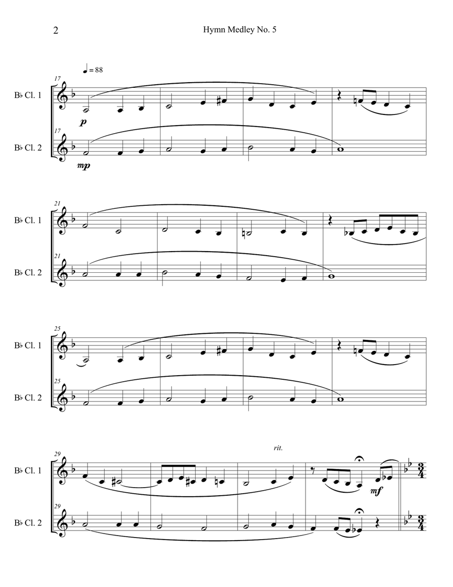 Hymn Medley No. 5 (Clarinet Duet) Clarinet Duet scores gallery preview page 2